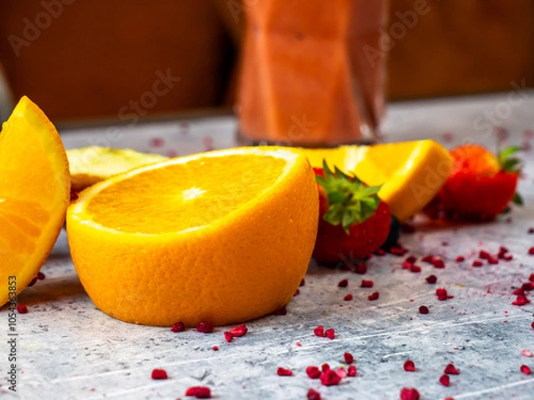 Obraz sliced orange on a cutting board