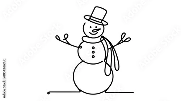 Obraz One continuous line illustration of a snowman, isolated on white background.