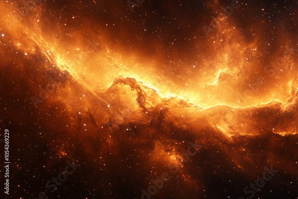 Fototapeta Cosmic Wonders: Exploring the Depths of Orange Nebulae and Galactic Landscapes