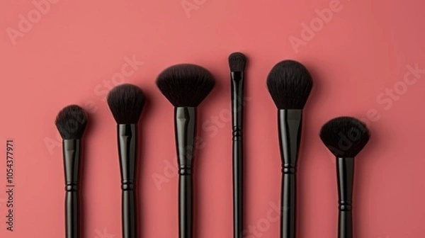 Fototapeta Set of makeup brushes with soft bristles, emphasizing beauty and cosmetics