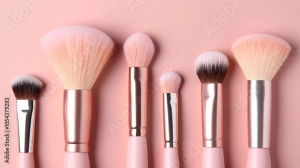 Fototapeta Set of makeup brushes with soft bristles, emphasizing beauty and cosmetics