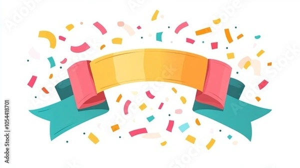 Fototapeta Decorate your text with this confetti banner. It has colorful ribbons and a space for your text in the middle. Celebrate any occasion with this fun and simple cartoon style illustration.
