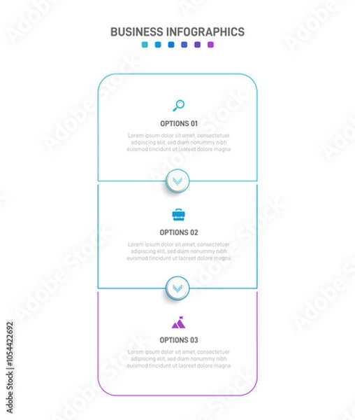 Fototapeta Vertical progress bar featuring 3 arrow-shaped elements, symbolizing the three stages of business strategy and progression. Clean timeline infographic design template. Vector for mobile presentation.
