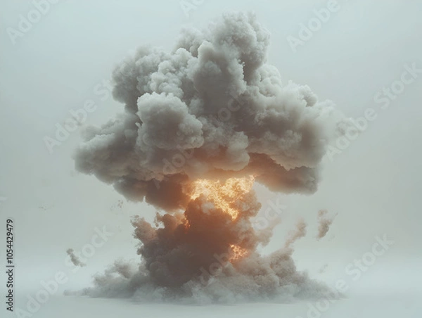Fototapeta Dramatic Nuclear Explosion Creating Fiery Smoke Cloud and Orange Glow in Chaotic Atmosphere