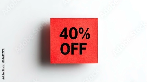 Fototapeta Black '40% OFF' Text on a Red Square Paper Note. White Background with Copy Space