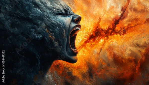 Obraz Abstract Portrait of Anger,  Screaming face Art Wallpaper Mental Health Background design