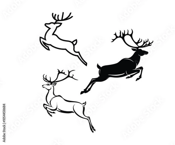 Fototapeta Collection of Reindeer Silhouette Vector Template