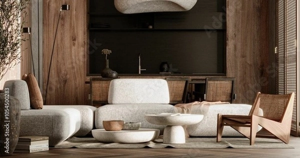 Fototapeta Modern and luxurious living room in a stylish concept design..