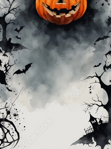 Obraz Creepy Halloween watercolor clipart, Halloween background for creating layouts and templates

