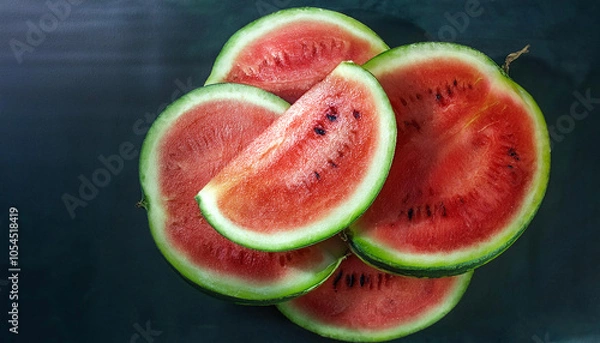 Fototapeta Watermelon, Creative background design with food theme, focus on the pile of fresh Watermelon