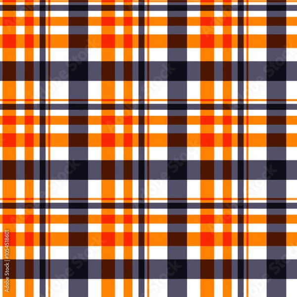 Fototapeta Orange Navy White, Autumn, Plaid Shirting, Vector Seamless Repeating Pattern Tile Design