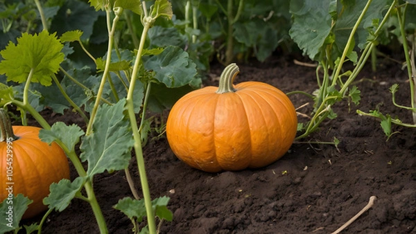 Fototapeta A giant pumpkin grown in a cottage garden (Cucurbita maxima) generative ai
