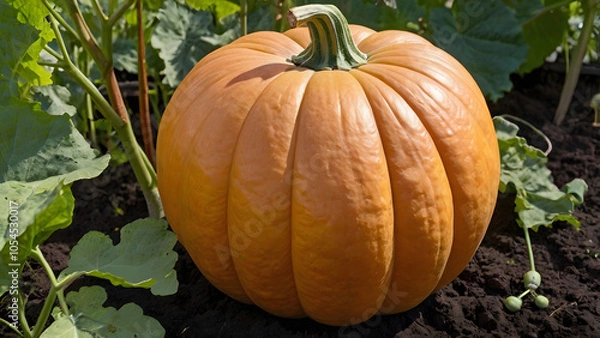Fototapeta A giant pumpkin grown in a cottage garden (Cucurbita maxima) generative ai