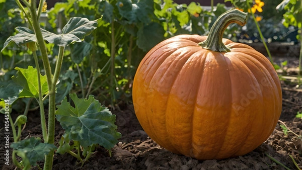 Obraz A giant pumpkin grown in a cottage garden (Cucurbita maxima) generative ai