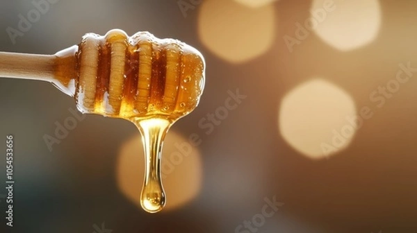 Obraz honey dripping from a wooden spoon