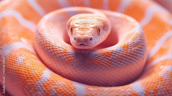 Fototapeta Coiled orange snake with detailed scales texture.