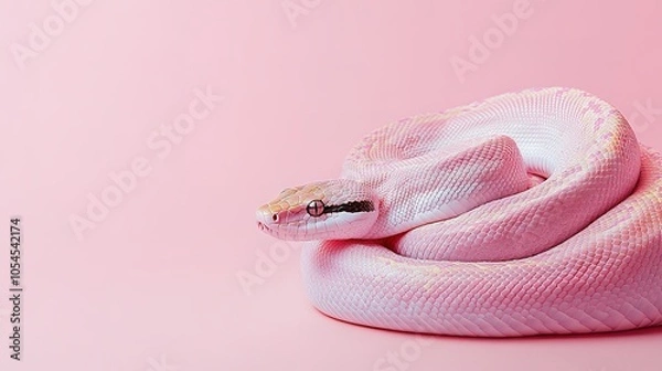 Fototapeta Pink snake coiled up on matching background