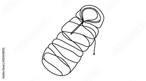 Fototapeta One continuous line illustration of a sleeping bag, isolated on white background.