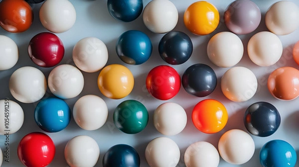 Fototapeta Arrangement of pool balls in a collective shot  -