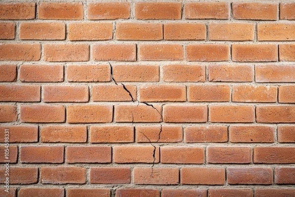 Fototapeta Cracks in a brick wall. Background or backdrop with copy space