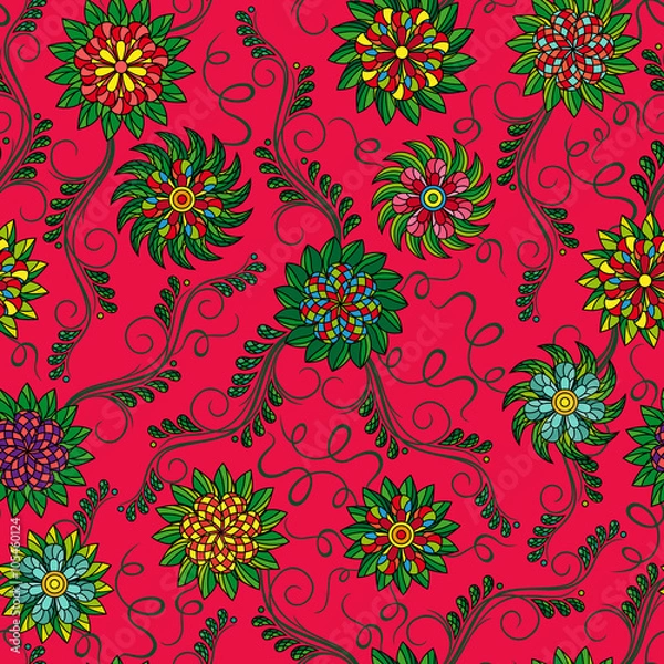 Obraz Seamless pattern with flowers over red
