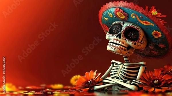 Fototapeta a colorful and 3D dia de los muertos scene,copy space , Generative Ai 