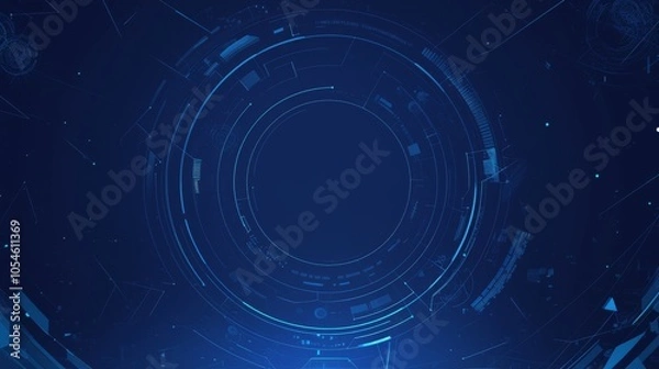 Fototapeta A dark blue background featuring simple lines and circles, complemented by a dark black gradient. 