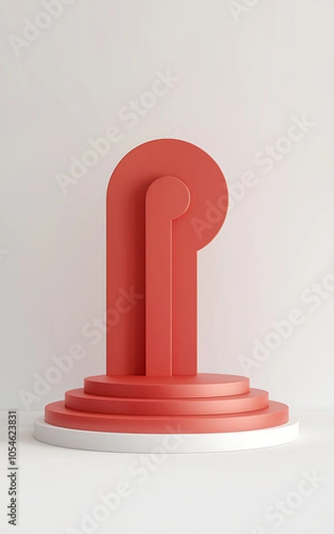 Fototapeta Abstract red and white geometric podium  minimalist product display  modern design   