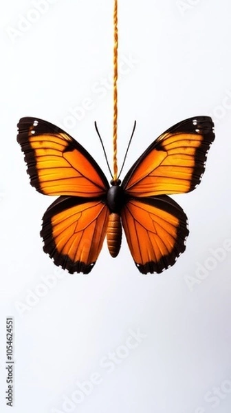 Fototapeta Beautiful orange butterfly on white isolated background.