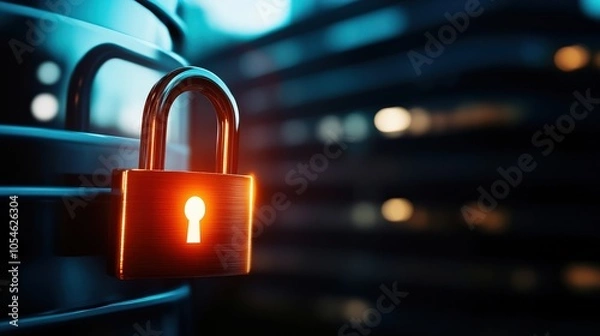 Fototapeta Close-up of a padlock symbolizing security and protection in a digital world.