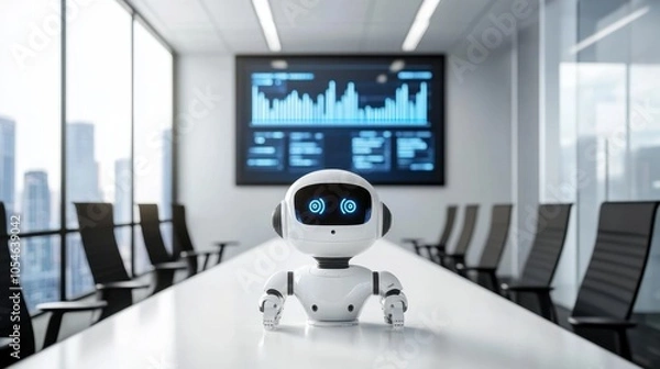 Fototapeta Robot Assistant in Modern Office Environment