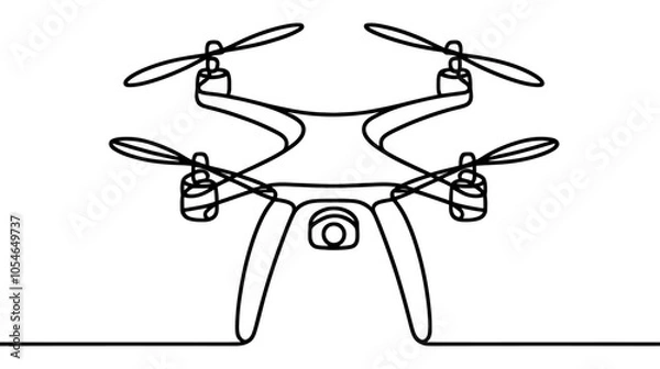 Fototapeta One continuous line illustration of a drone, isolated on white background.