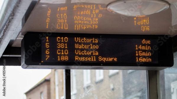Fototapeta Bus Stop Electronic Timetable Display. TFL London