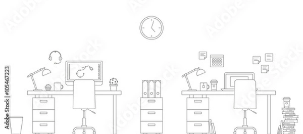 Fototapeta Vector Thin Line Workspace Scene