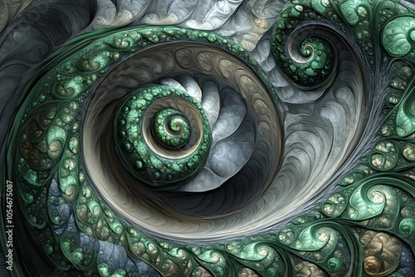 Fototapeta Abstract swirling green and gray fractal pattern.