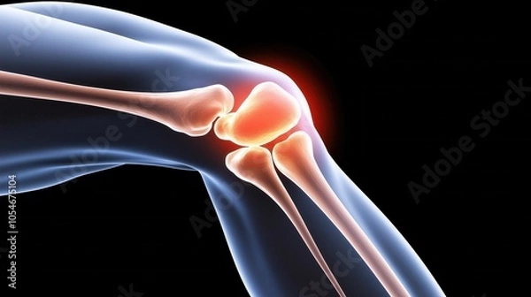 Fototapeta Side view 3D illustration of inflamed knee joint