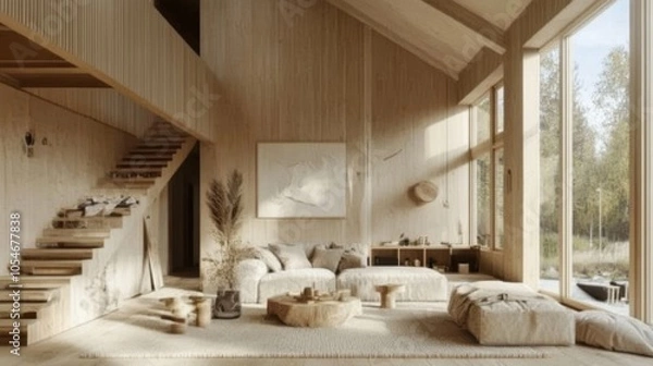 Fototapeta A Scandinavian-inspired home with a minimalist design, natural materials,