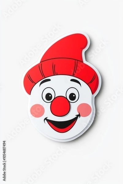 Fototapeta A cheerful clown face illustration featuring a red hat and bright red nose, evoking a playful and fun atmosphere.
