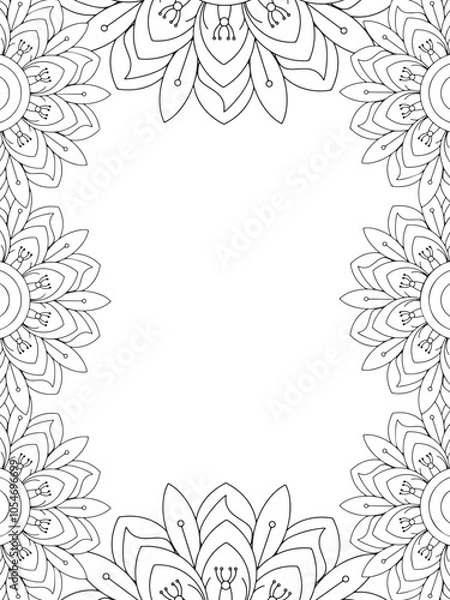 Fototapeta All these designs are hand-drawn and unique 
Flower Border is a Beautiful black and white illustration for aadult coloring book,
This is a printable Beautiful Zentangle Coloring page for KDP Interior,