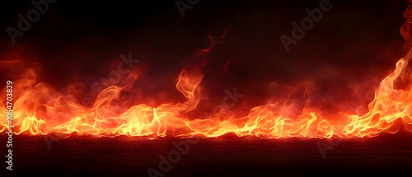 Fototapeta Vibrant flames dancing against a dark background, showcasing the dynamic energy and heat of fire in stunning detail.