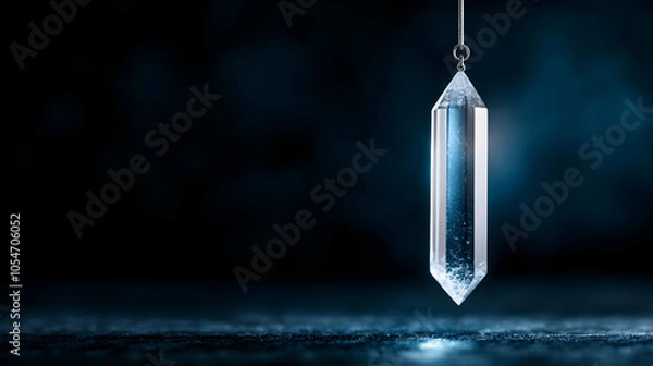 Fototapeta A beautiful crystal pendant hanging against a dark, moody background with subtle light reflections.