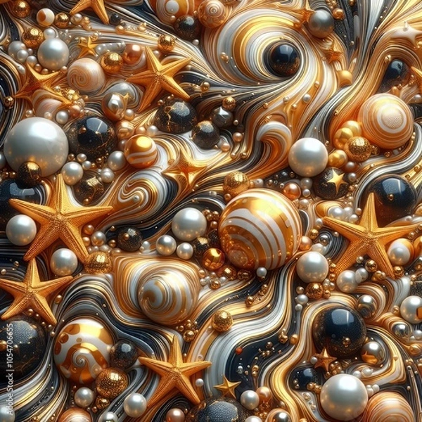 Fototapeta Colorful Abstract Swirls with Stars and Spheres