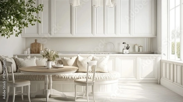 Fototapeta Bright and Cozy White Kitchen Interior Design