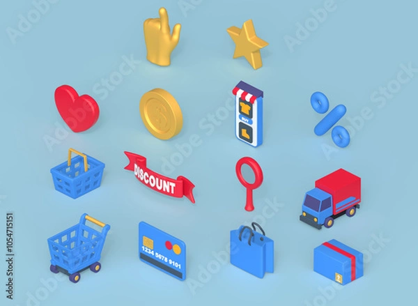 Obraz Online Store on Phone with Coins, Carts and Delivery Icons