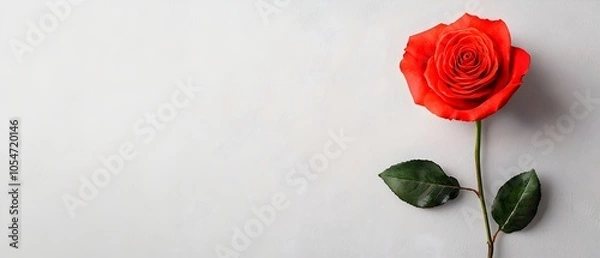 Fototapeta Minimalist and modern watercolor painting featuring a single vibrant red rose with fluid flowing brush strokes on a simple elegant ivory backdrop  This romantic floral artwork is perfect for home