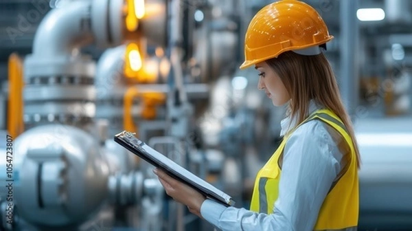 Fototapeta Worker examining process with detailed evaluation, [process , worker , examine], ,