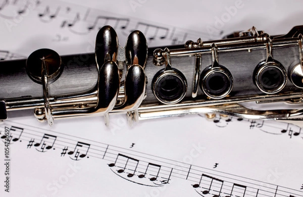 Obraz Close up of a Clarinet on Sheet Music