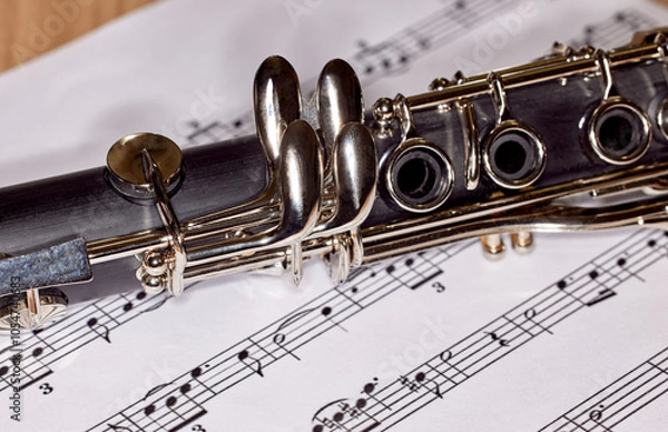 Obraz Close up of a Clarinet on Sheet Music