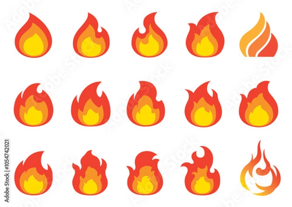 Fototapeta 炎・火のシンプルなアイコンセット　イラスト　白バック