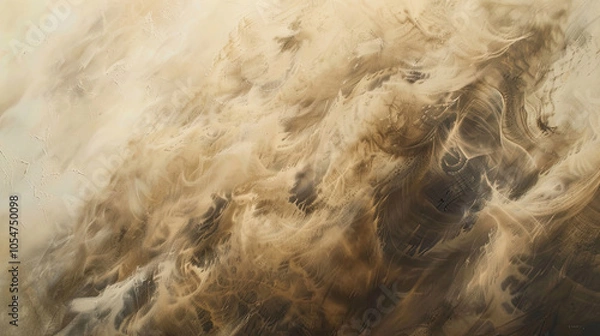 Fototapeta Intense Abstract Sandstorm Close-Up with Beige and Umber Textures and Floating Dust